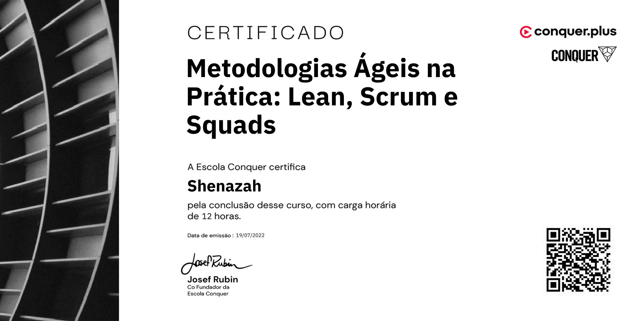 Certificado de Metodologias Ágeis na Prática: Lean, Scrum e Squads